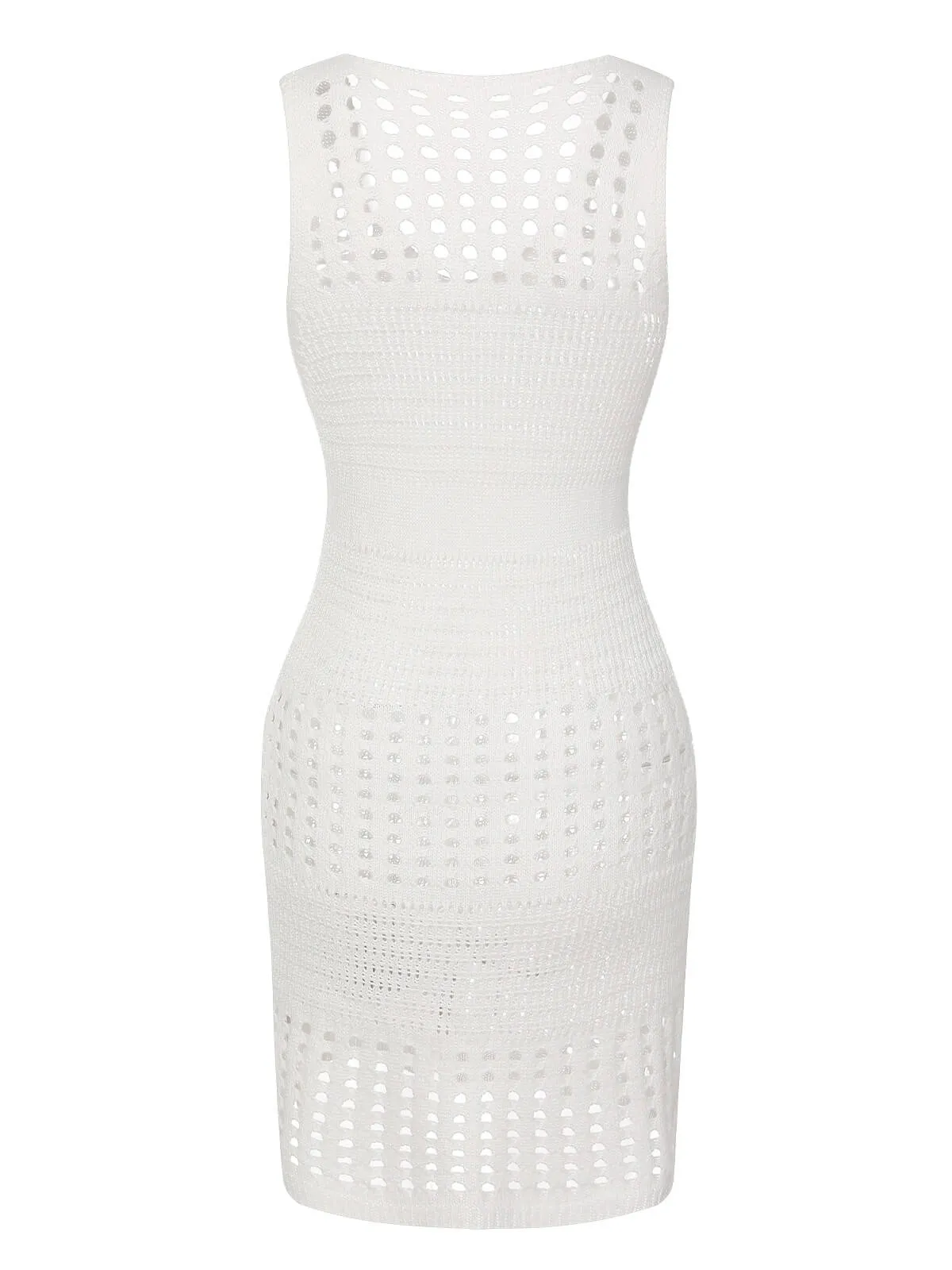 1960s Solid Hollow Out Sleeveless Knit Dress
