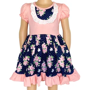 Al Limited Girls Floral Bouquet Short Sleeve Ruffle Party Dress