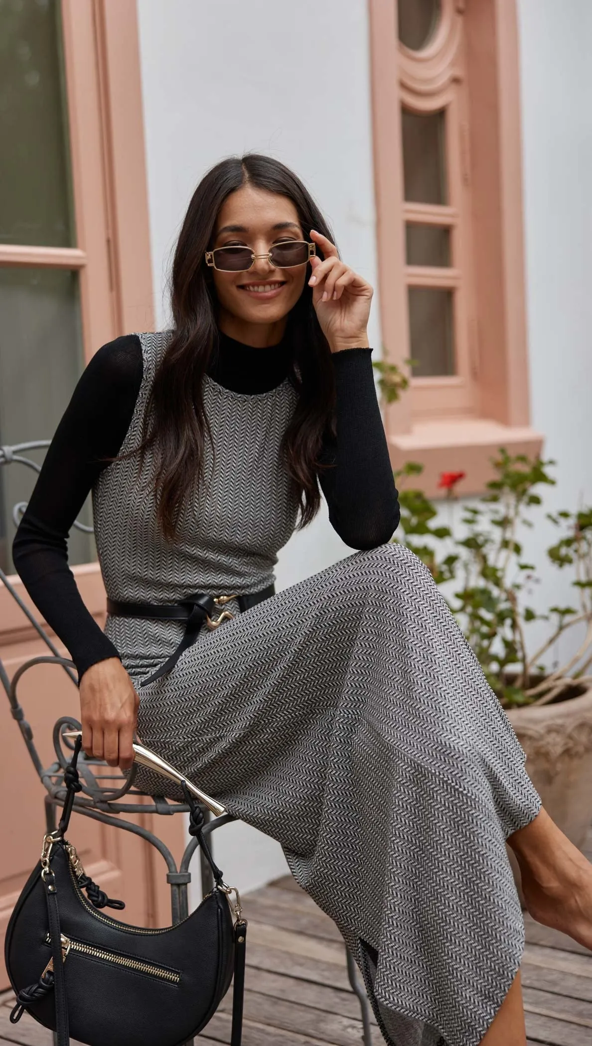 Astra Sleeveless Knit Dress | Black/White