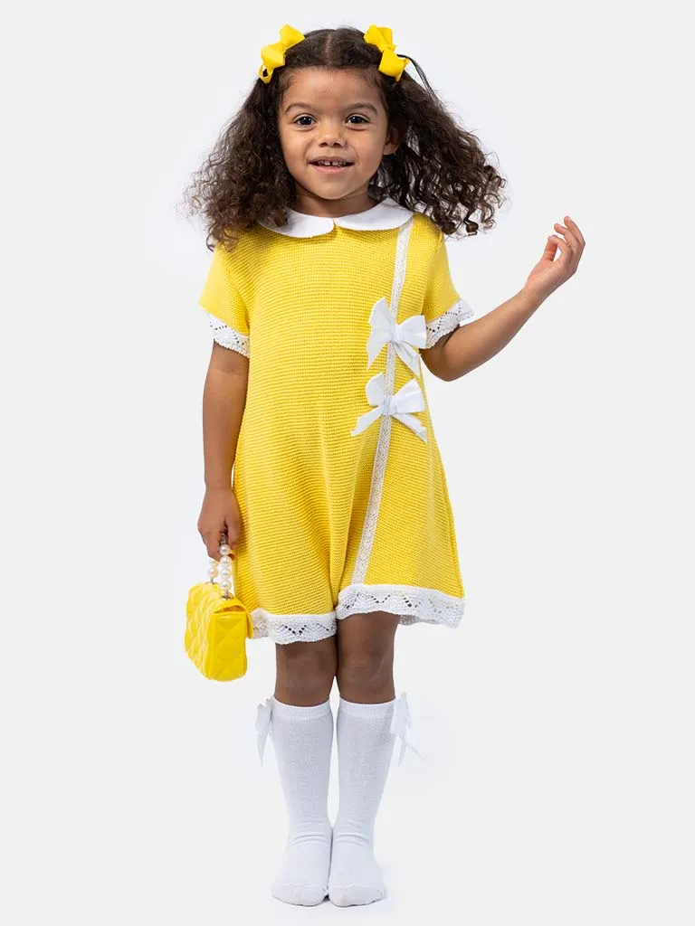 Baby Girl Paloma Collection Knitted Spanish Dress & Bonnet Set-Yellow