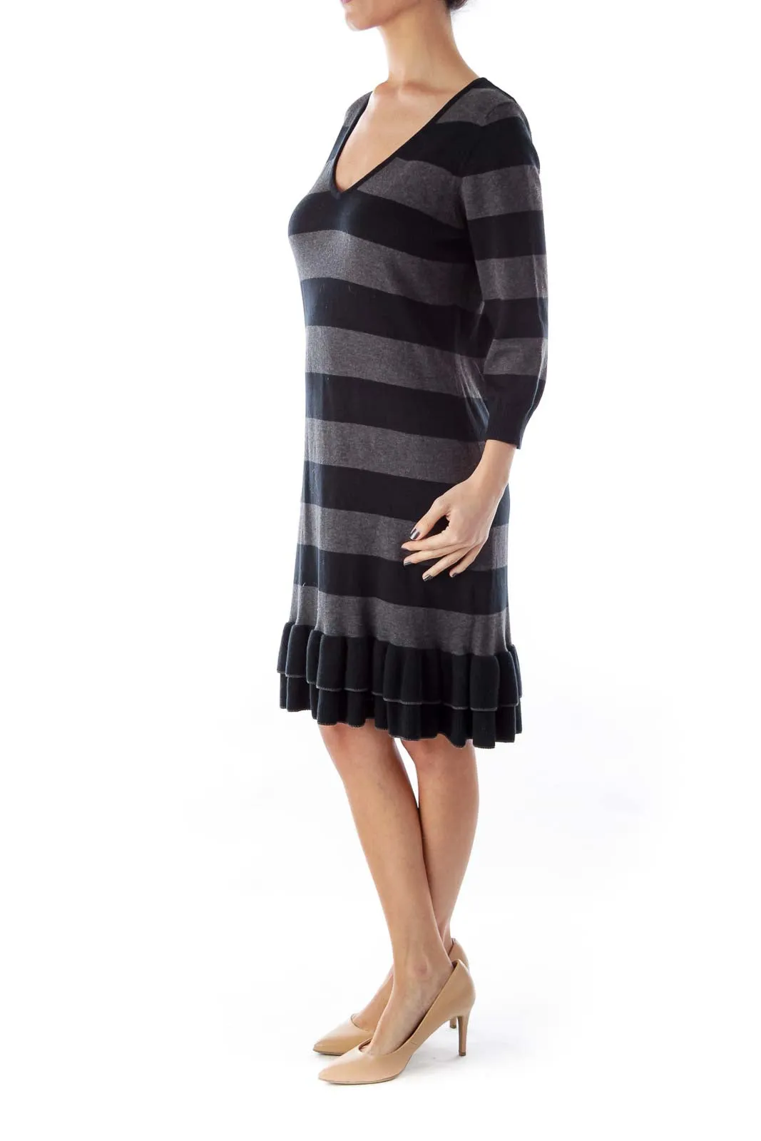 Black & Gray Stripe Knit Dress