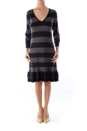 Black & Gray Stripe Knit Dress