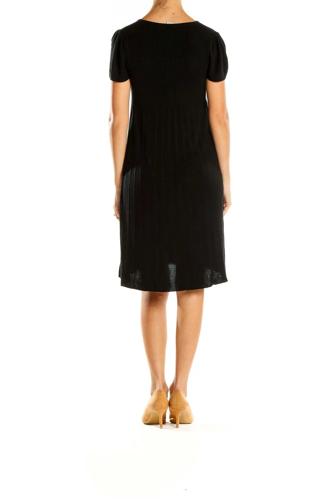Black V-Neck Short Sleeve Knit Dress