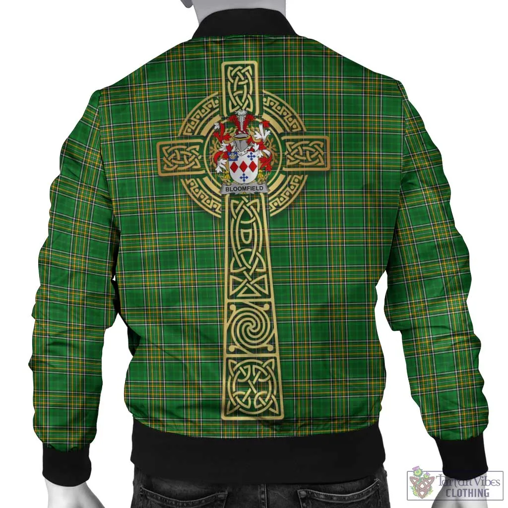 Bloomfield Irish Clan Tartan Bomber Jacket with Coat of Arms Celtic Tree of Life Style