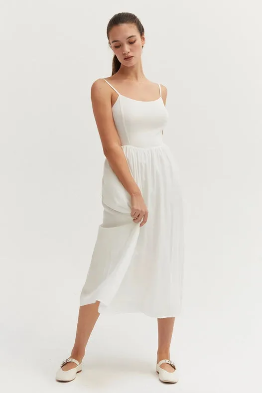 Elena Knit And Woven Mix Media Dress White