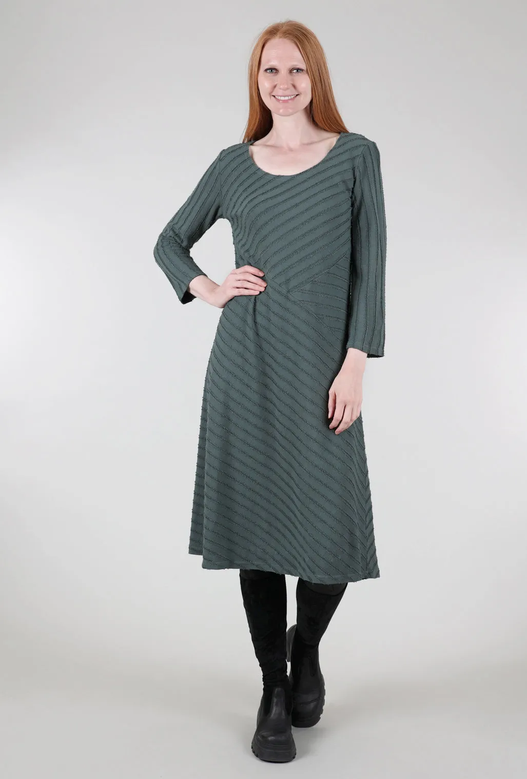 Frayed-Stripe Seamed Dress, Myrtle