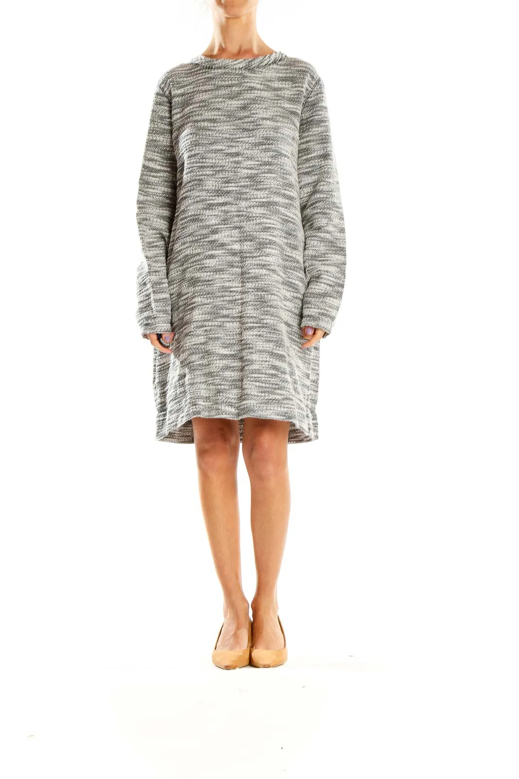 Gray Marled Knit Sweater Dress