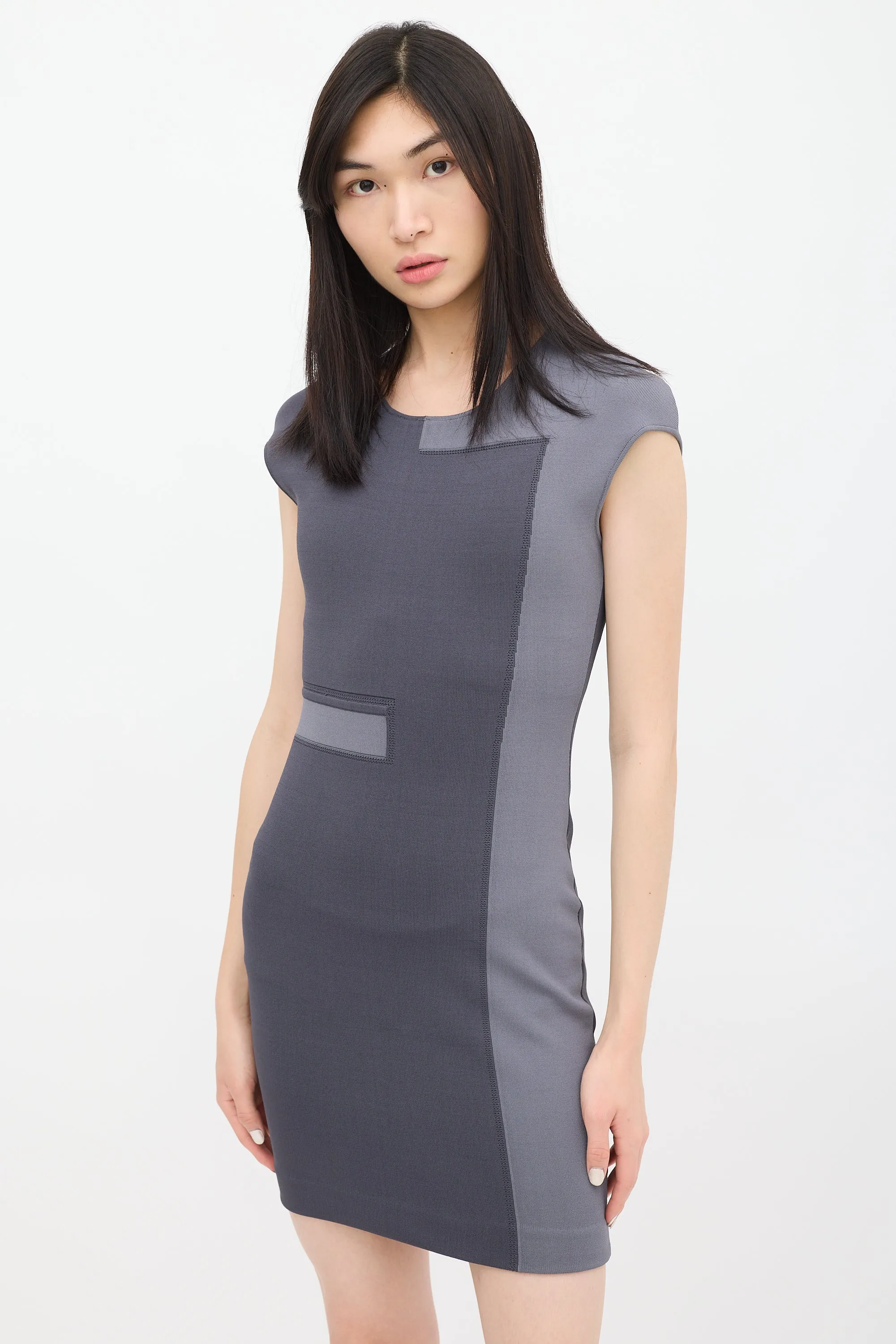 Grey Ribbed Knit Dress