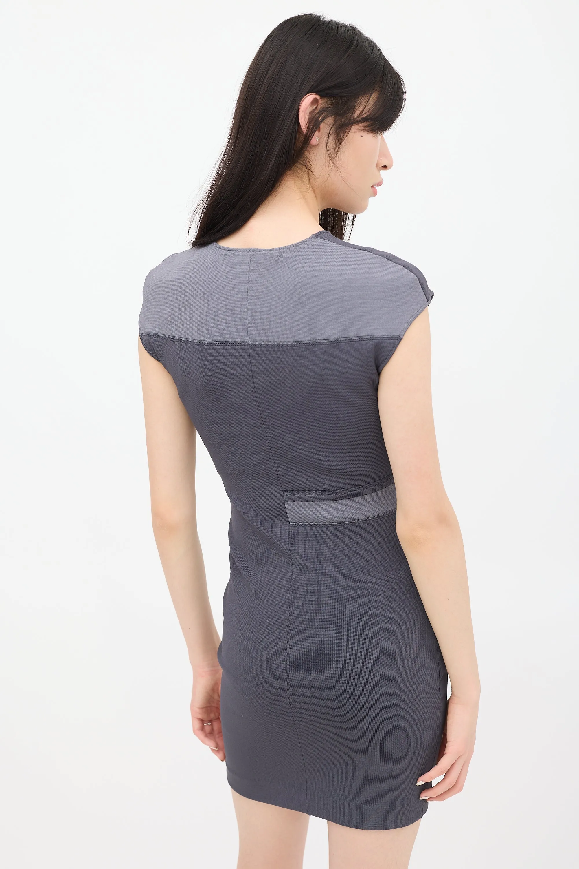 Grey Ribbed Knit Dress
