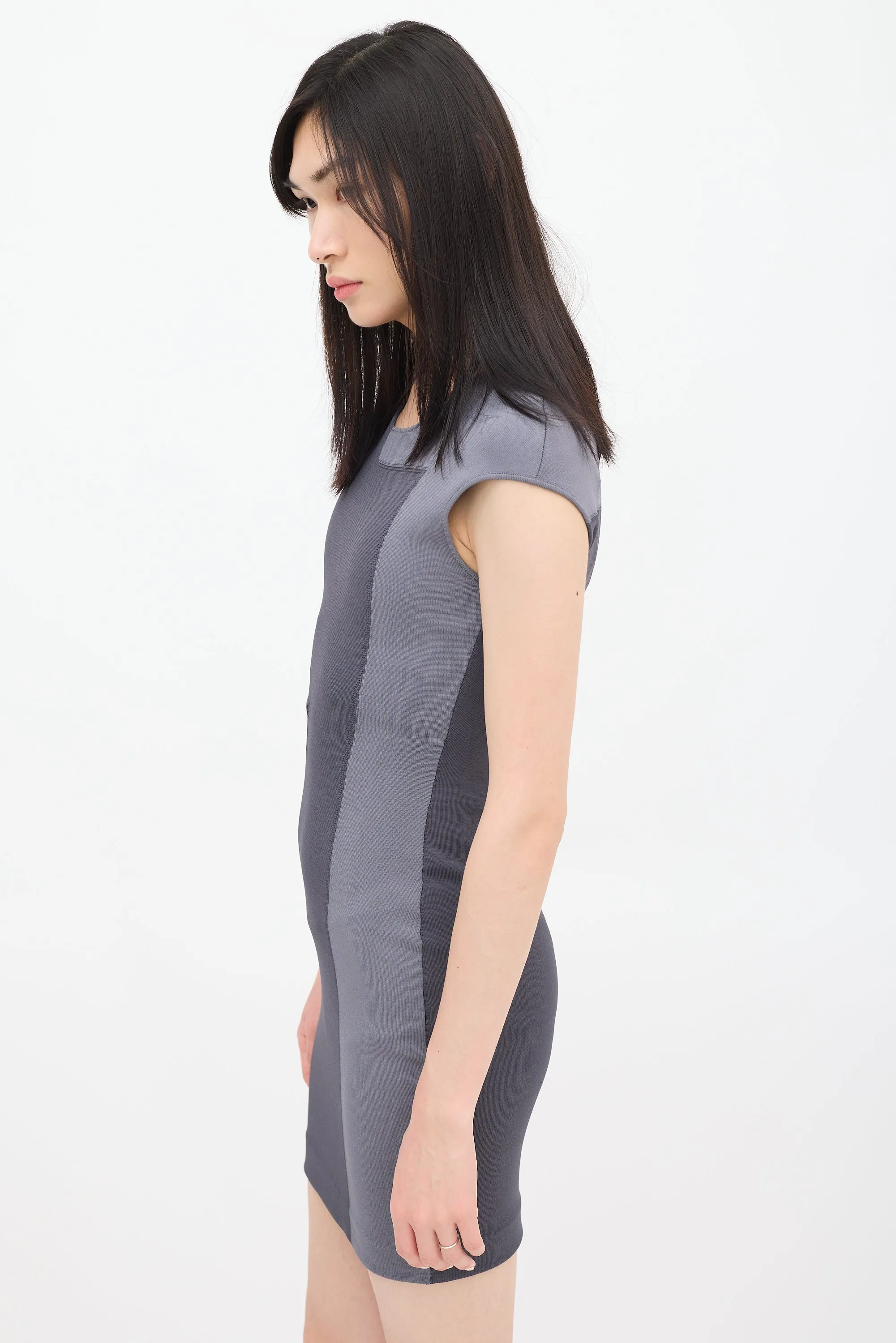 Grey Ribbed Knit Dress