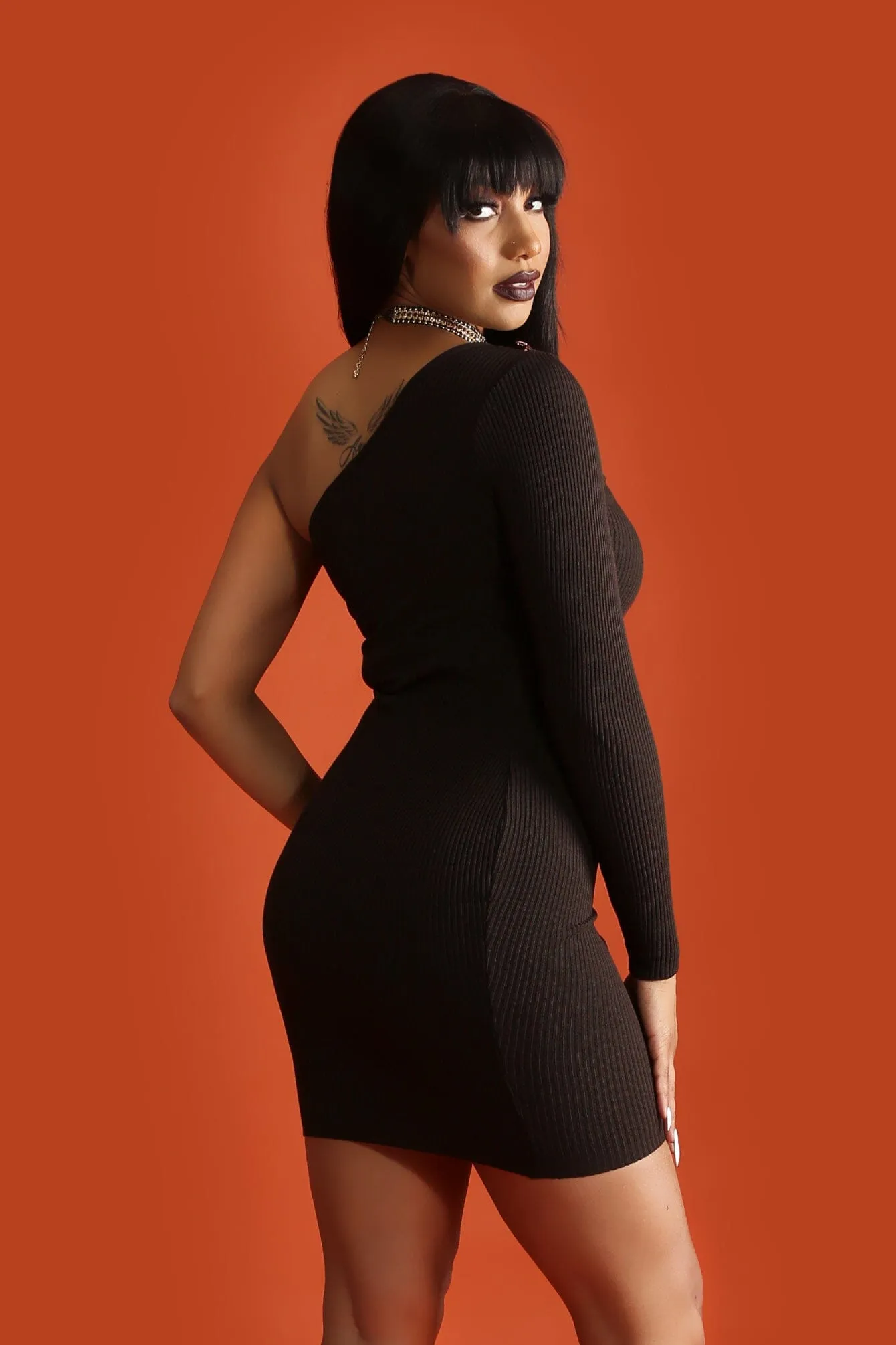 In Your Ocean One Off The Shoulder Zipper Bodycon Mini Dress