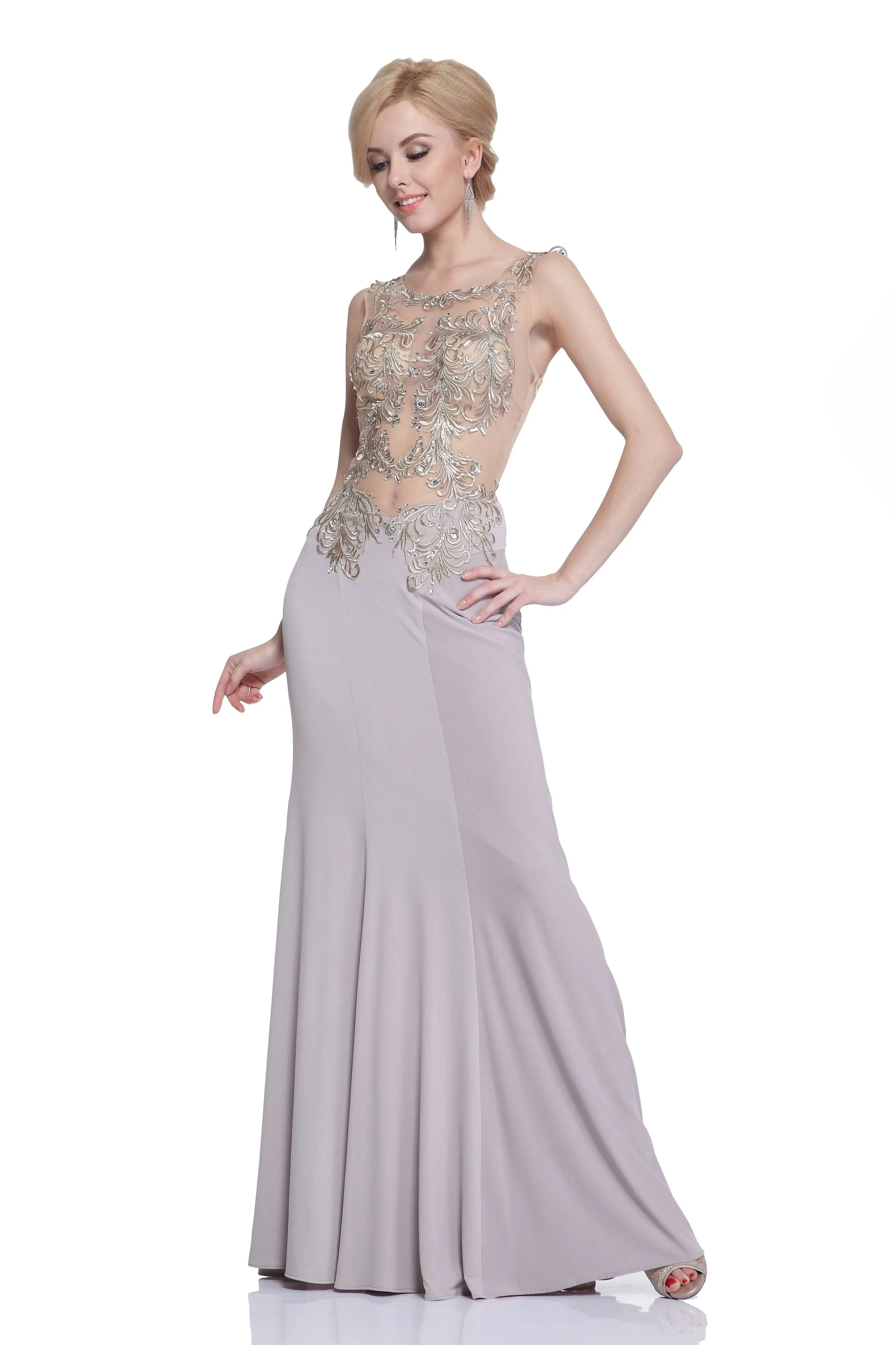 Lace Bodice Stretch Knit Sheath Dress