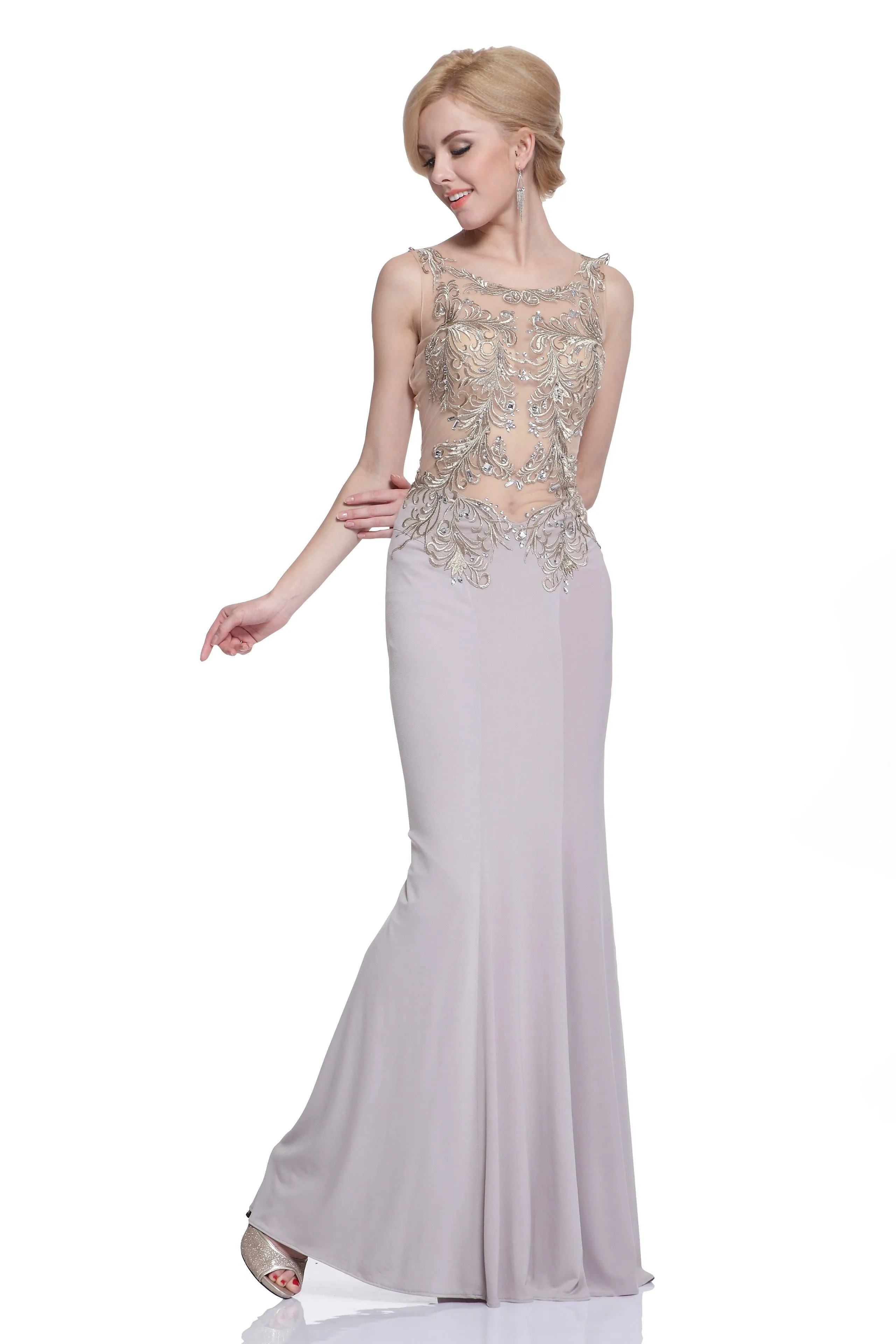 Lace Bodice Stretch Knit Sheath Dress