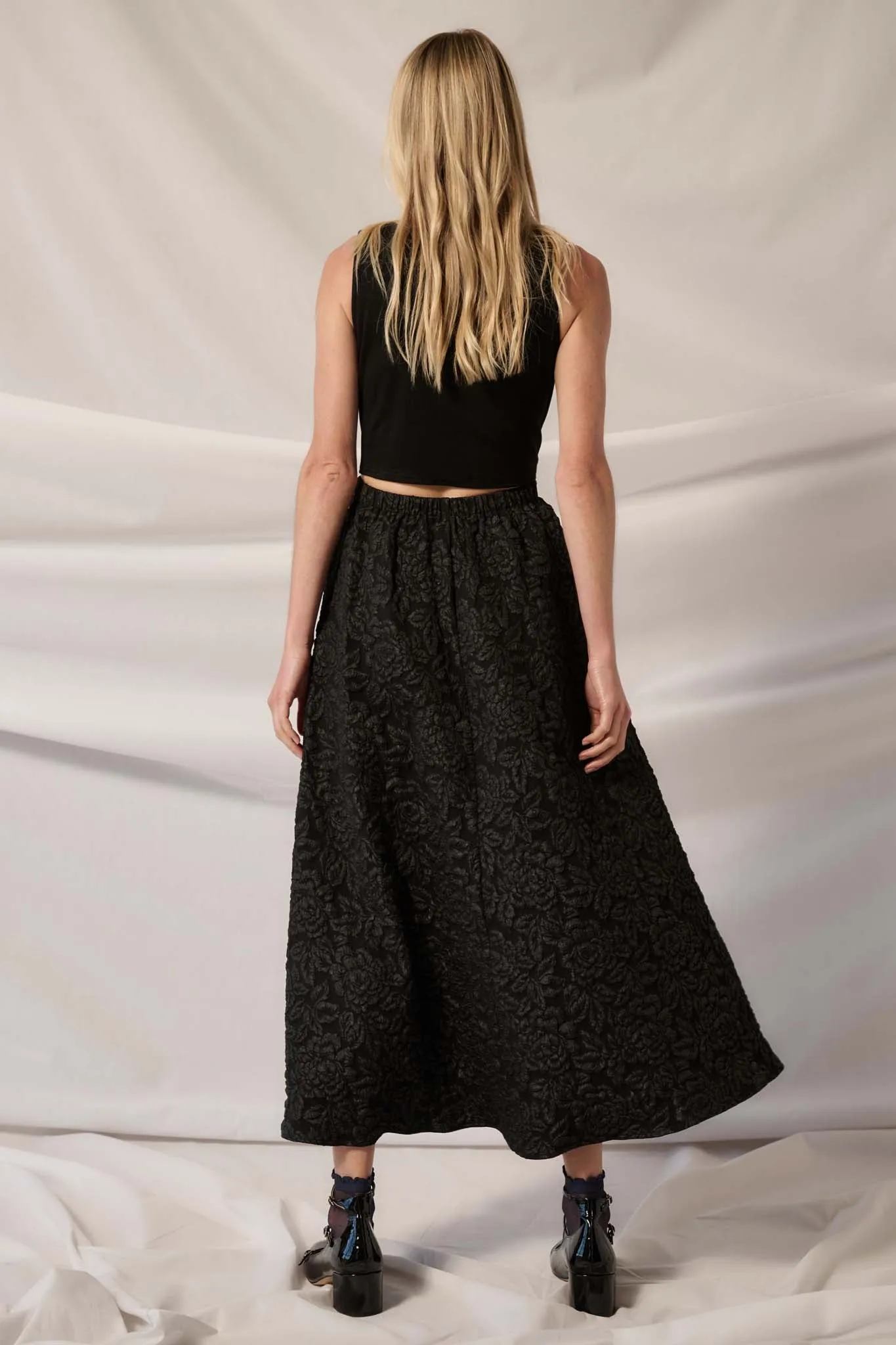 Midnight Rose Floral Brocade Midi Dress