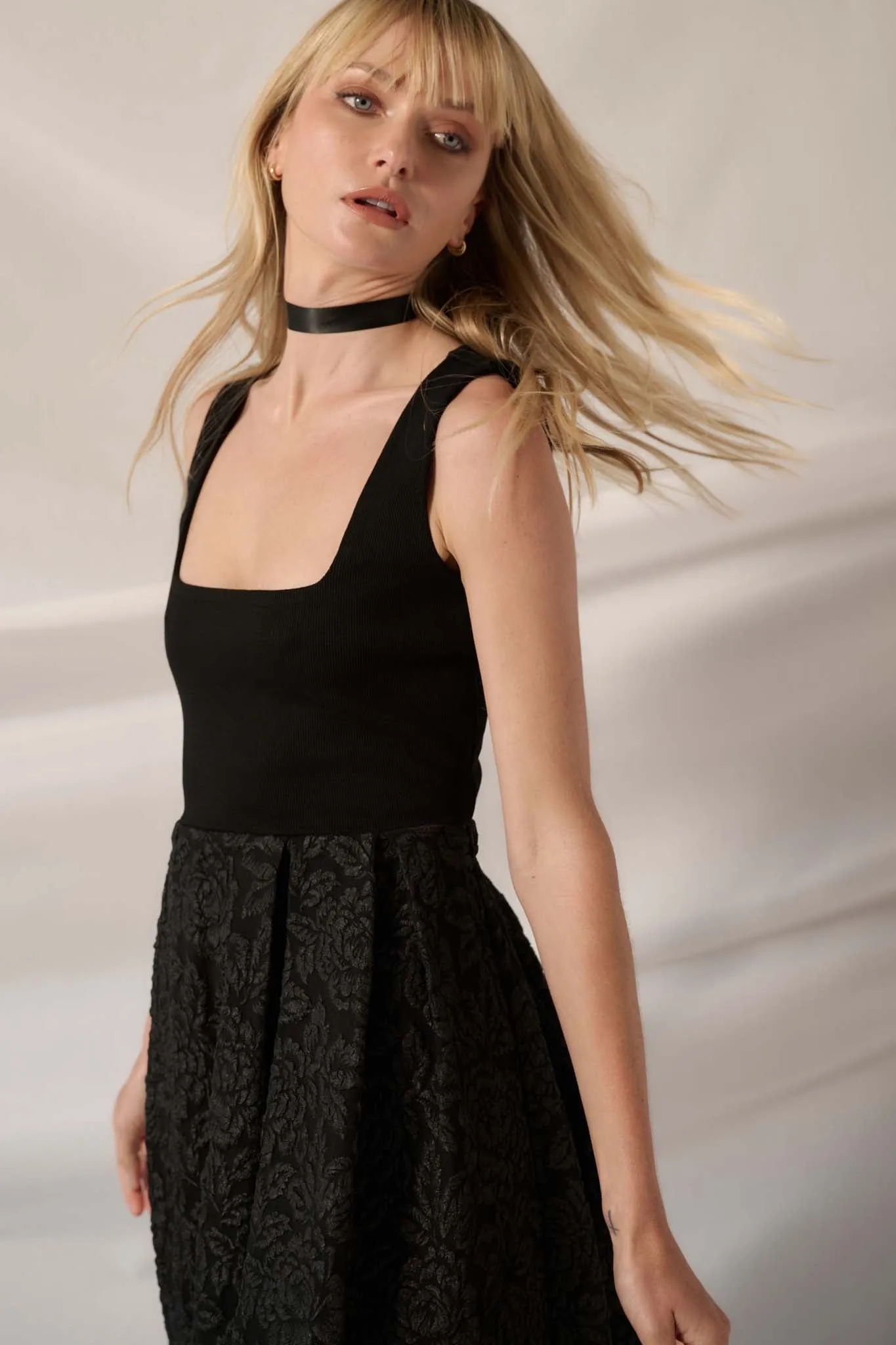Midnight Rose Floral Brocade Midi Dress