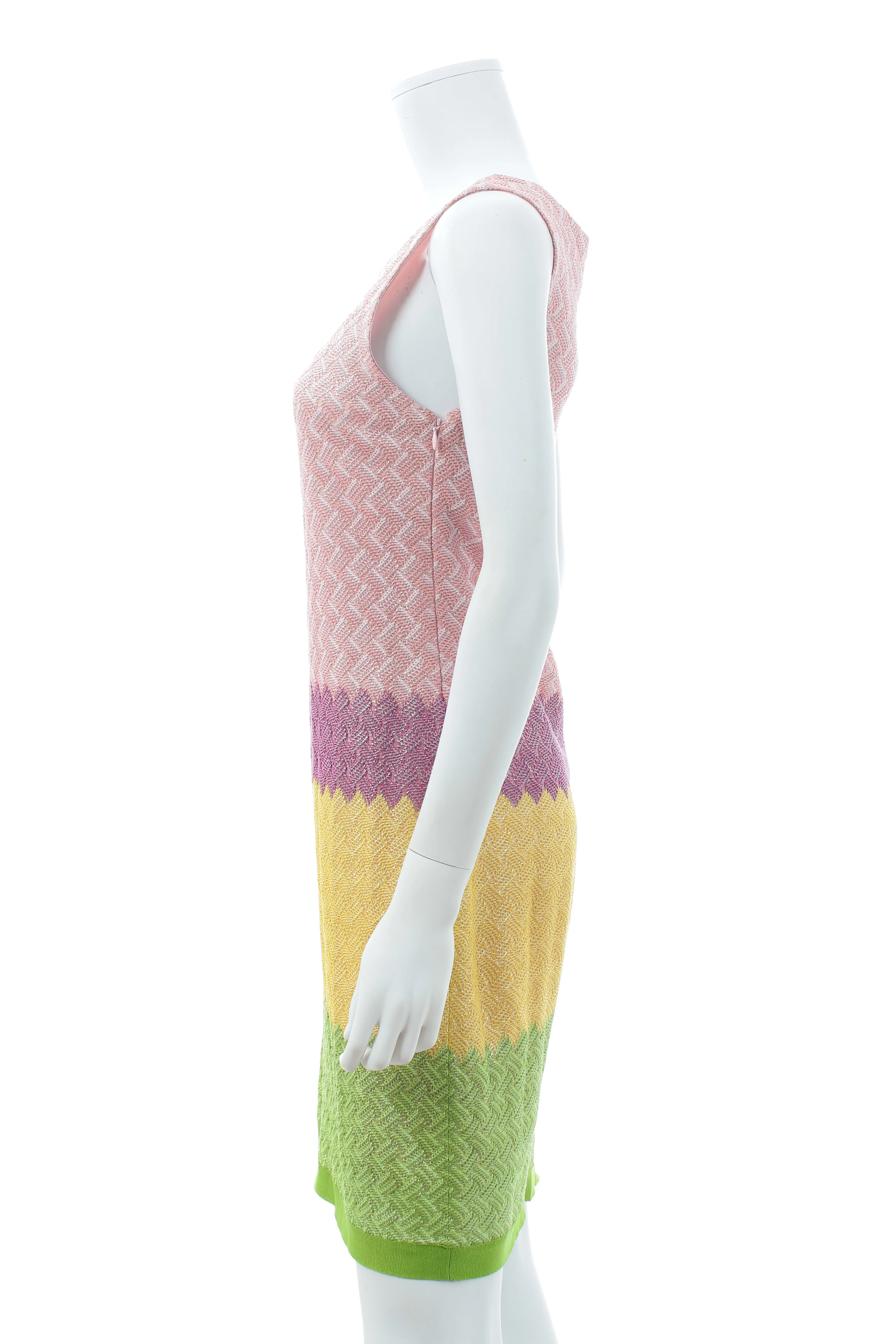 Missoni Sleeveless Metallic Colour Block Crochet Knit Dress