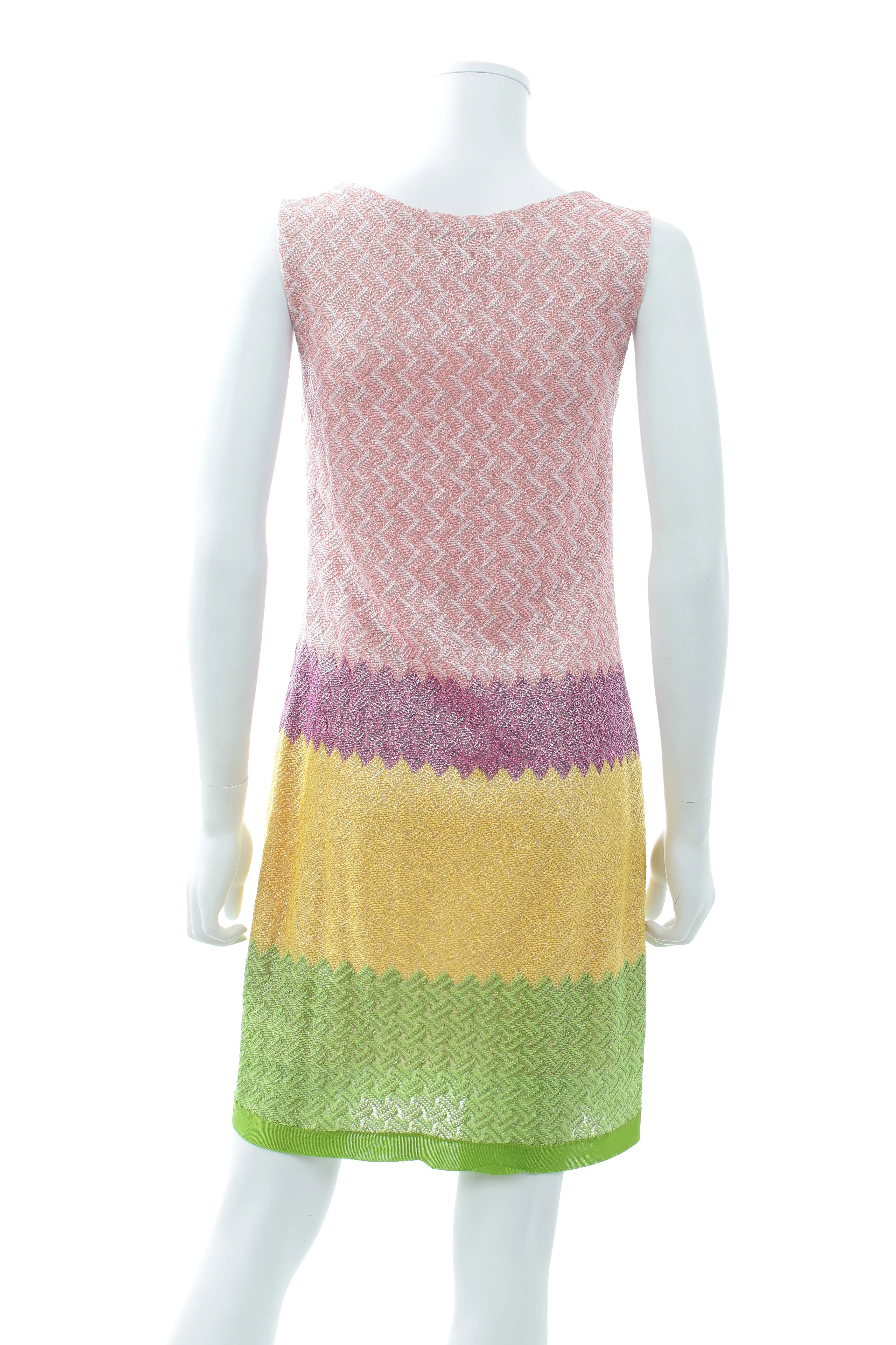 Missoni Sleeveless Metallic Colour Block Crochet Knit Dress