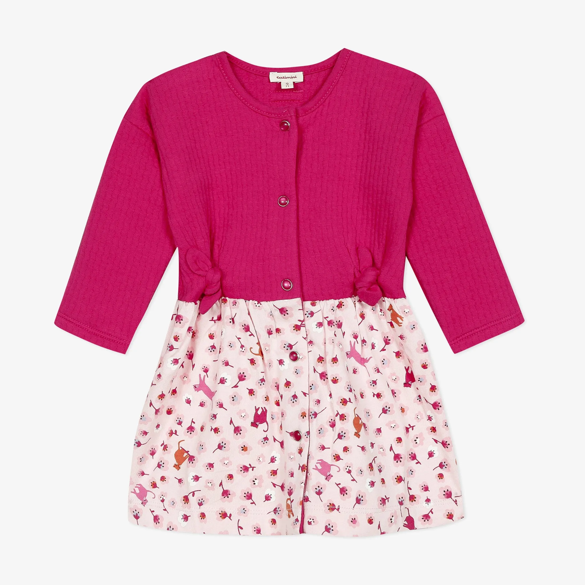 Newborn girl pink dress with floral print and bows