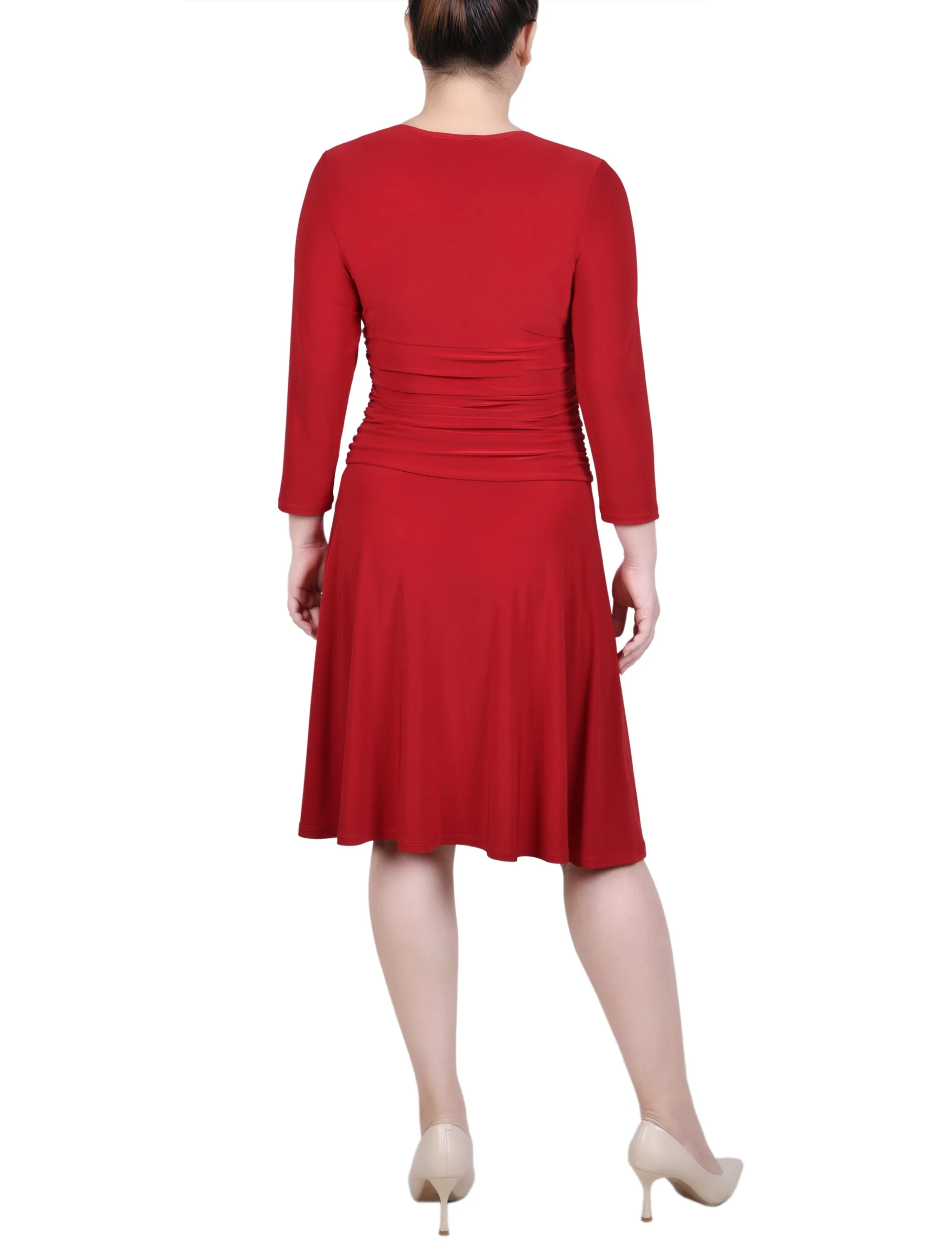 Petite 3/4 Sleeve Rouched-Waist Dress