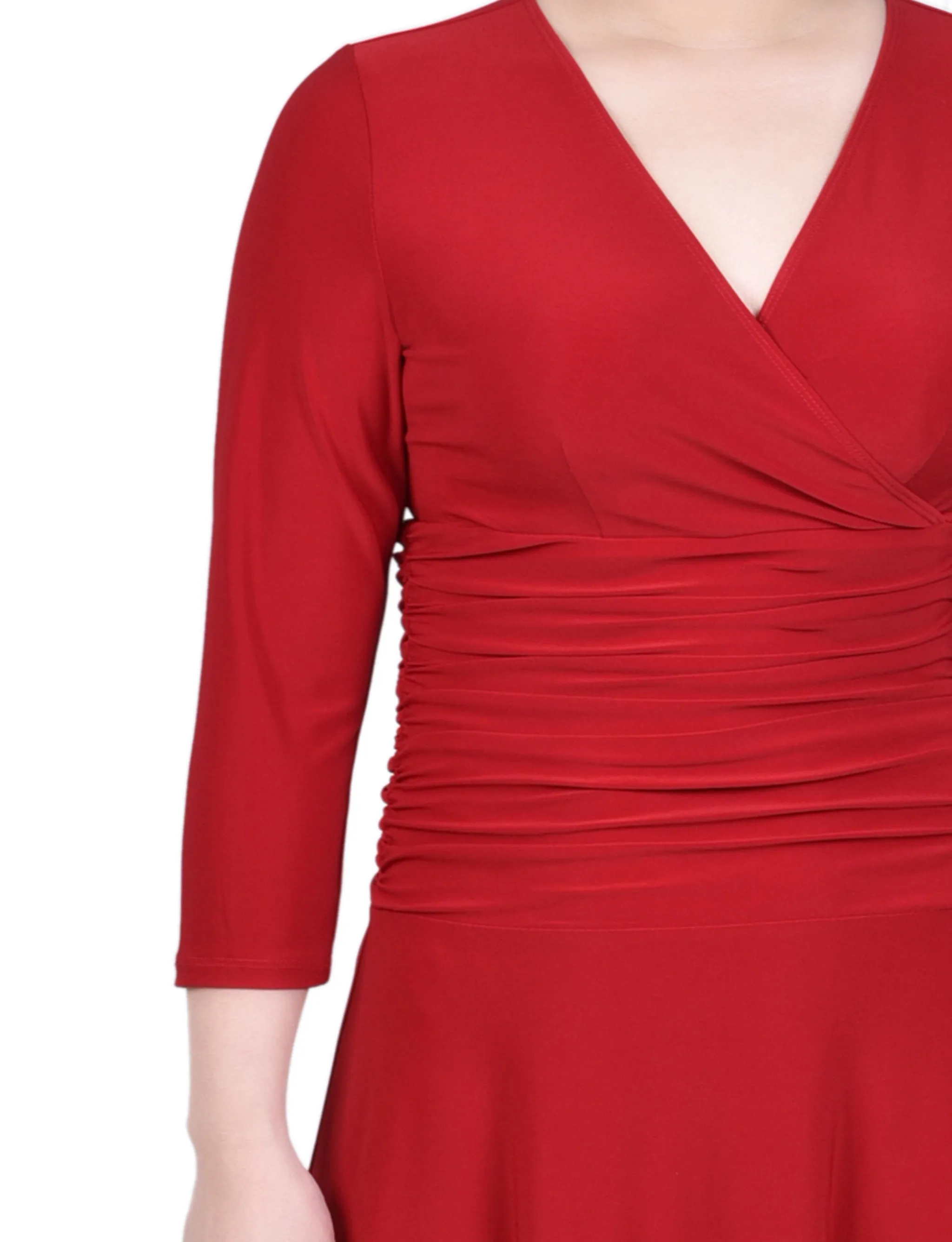 Petite 3/4 Sleeve Rouched-Waist Dress