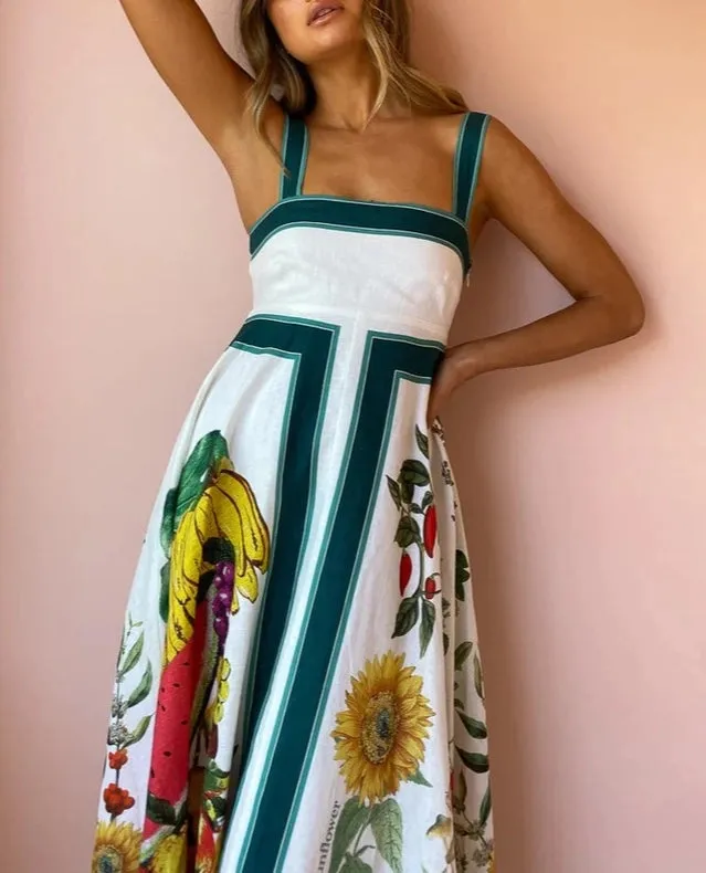 Printed Backless Suspender Sexy Oversized Dress