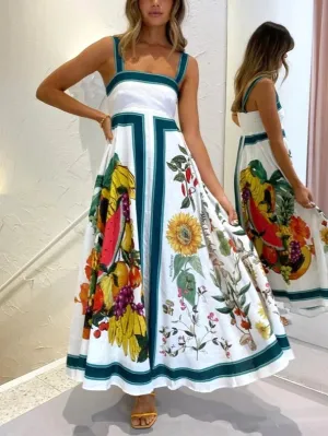 Printed Backless Suspender Sexy Oversized Dress