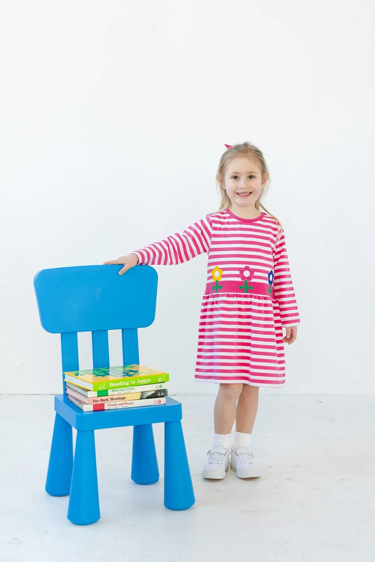 Stripe Knit Dress With Flowers