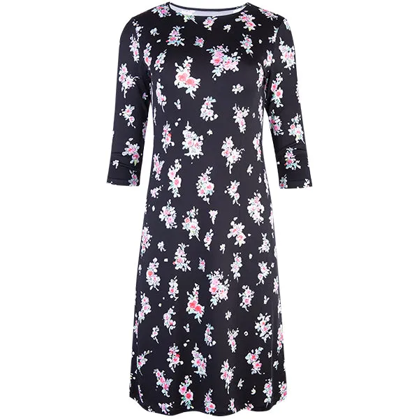 T-Shirt Lione Knit Dress in Apple Blossoms-Black