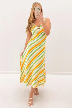 Verona Stripe Knit Dress Orange Green