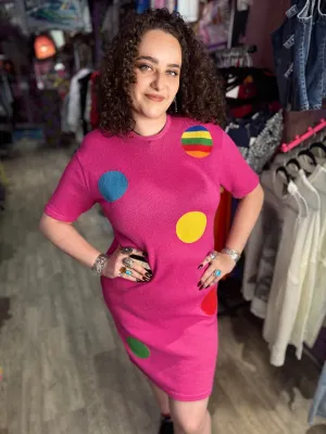 Vintage 80s Pink Colorful Dot Dress