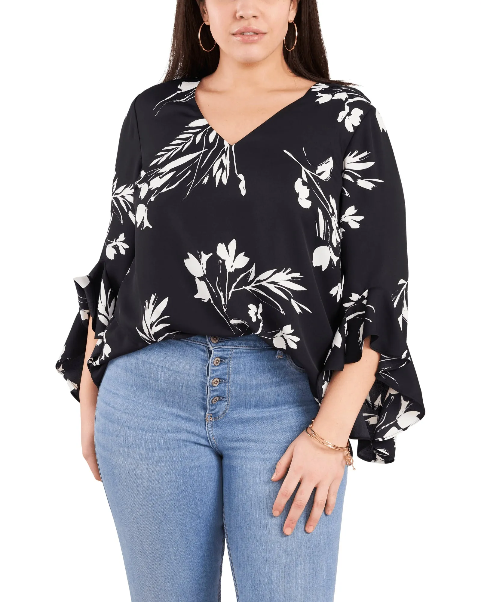 Winona Flutter Sleeve Tunic Blouse | Rich Black
